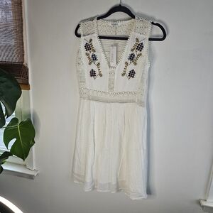 NWT Glamorous White Embroidered Crochet Boho Mini Dress Large